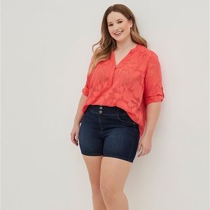 Harper Pullover Blouse - Chiffon Clip - Floral - Coral - Torrid - Size 0